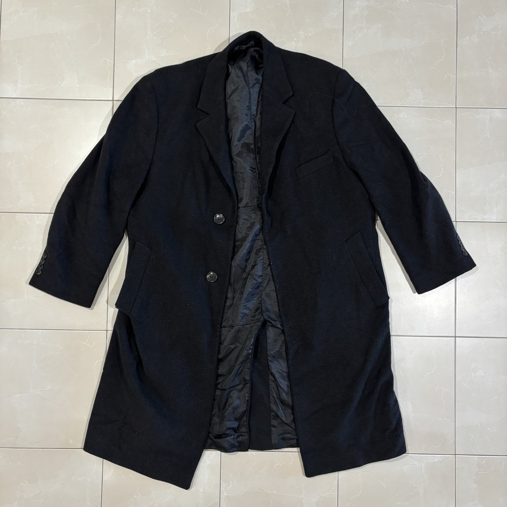 Lauren Ralph Lauren Cashmere Blend Woven Italy Peacoat Black Trench Men's 42 L